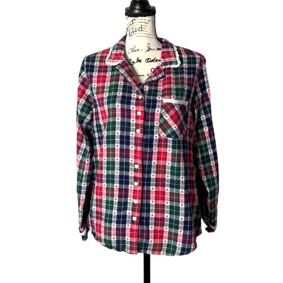 Lanz Of Salzburg Other - Lanz Of Salzburg Women's Plaid Flannel Pajama Top Button-Up Red Green Size S